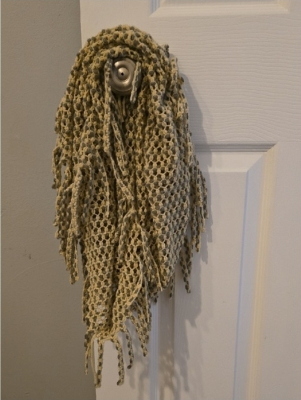 Handmade Crochet Fringe Shawl Scarf in Light Olive